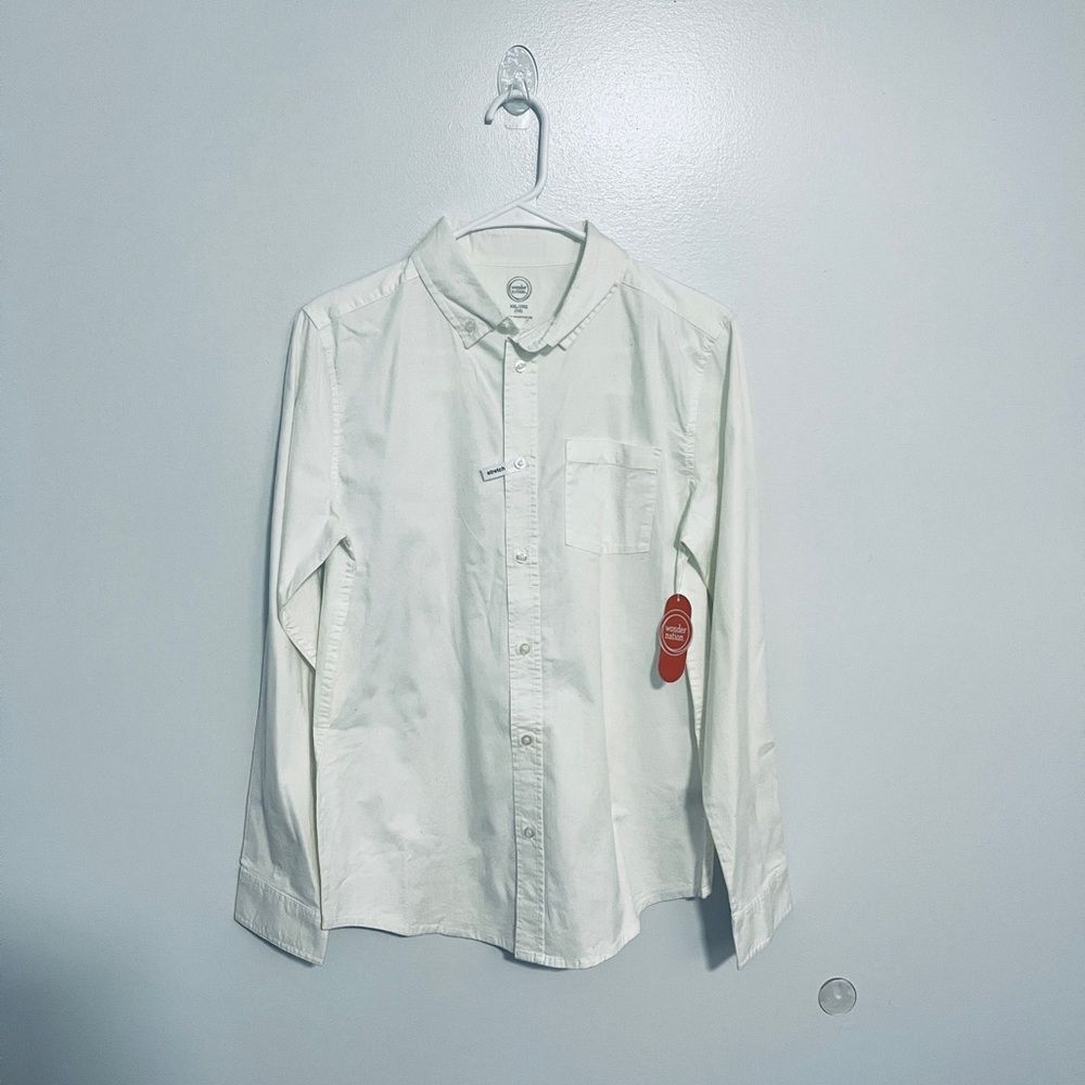 NWT Youth Boys White Long Sleeve Shirt Cotton Sz XXL  (18) 2XL